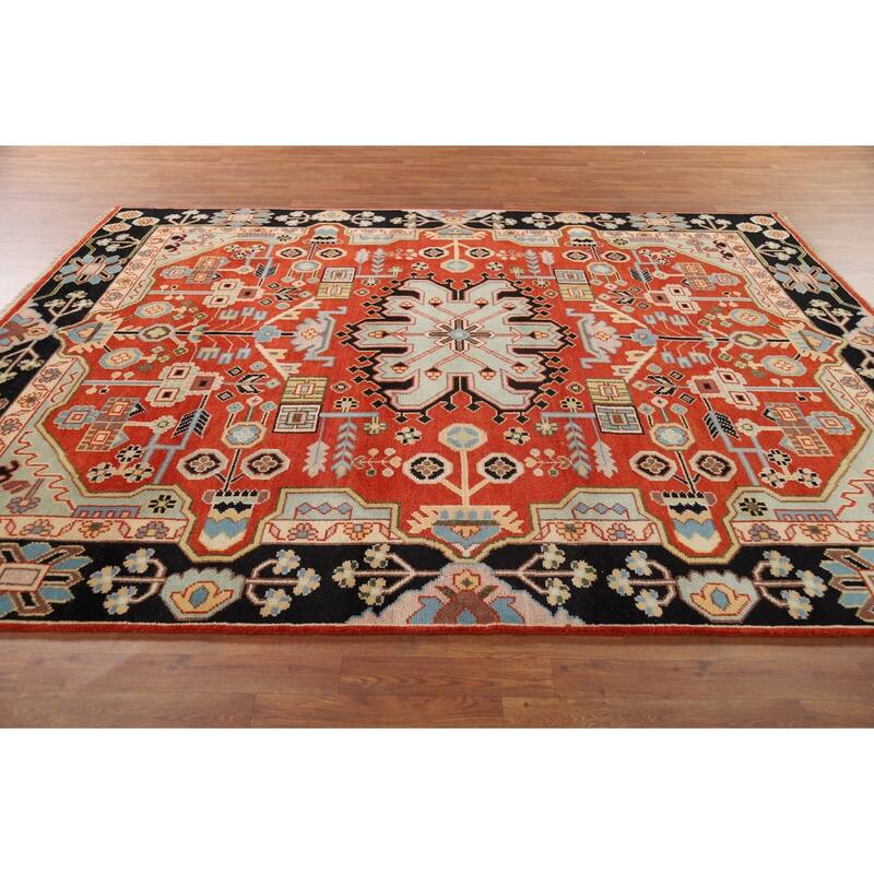 Orange Geometric Kazak Indian Area Rug Handmade Wool Carpet - 7'10" x 9'11"