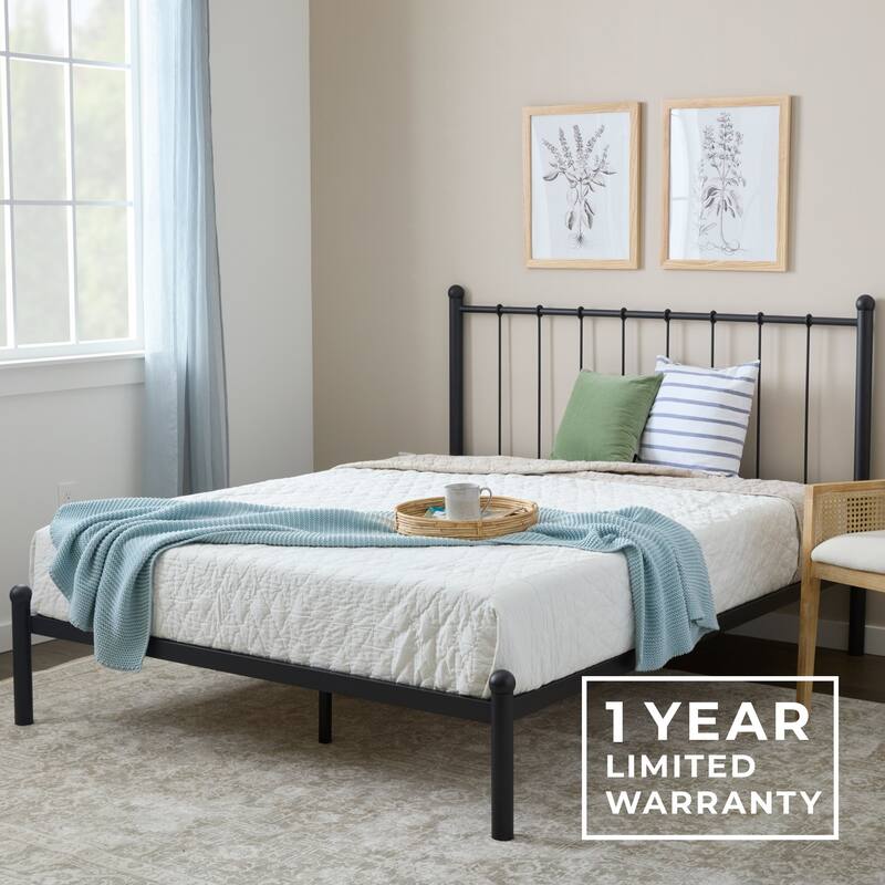 Brookside Phoebe Metal Platform Bed with Vertical Bar Metal Headboard and Round Accents
