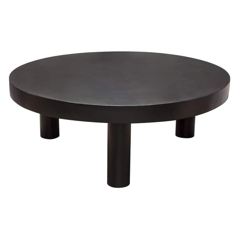 Reny Cocktail Coffee Table, 42 Inch Round Black Acacia Wood Top, Iron Legs