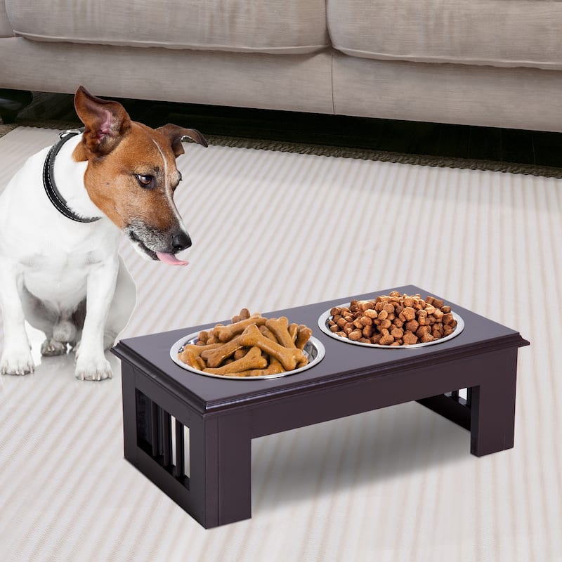 PawHut 17" Dog Feeding Station with 2 Food Bowls, White