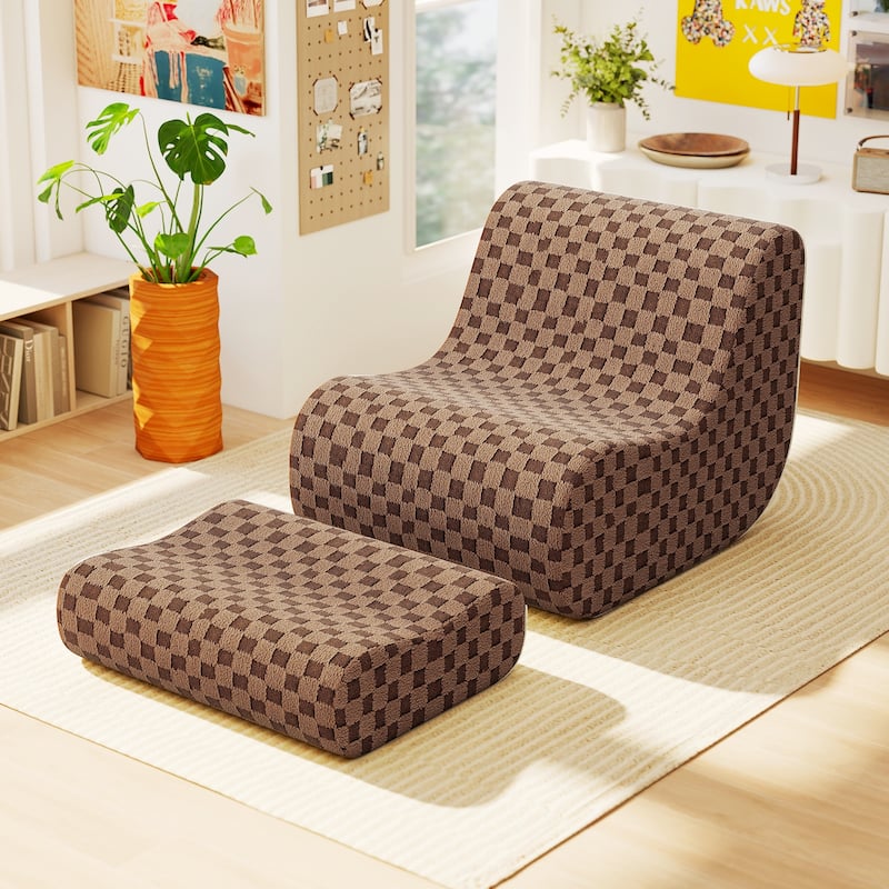 Teddy Velvet Bean Bag Chair with Ottoman for Lounge - 38" x 30.5" x 28.5"