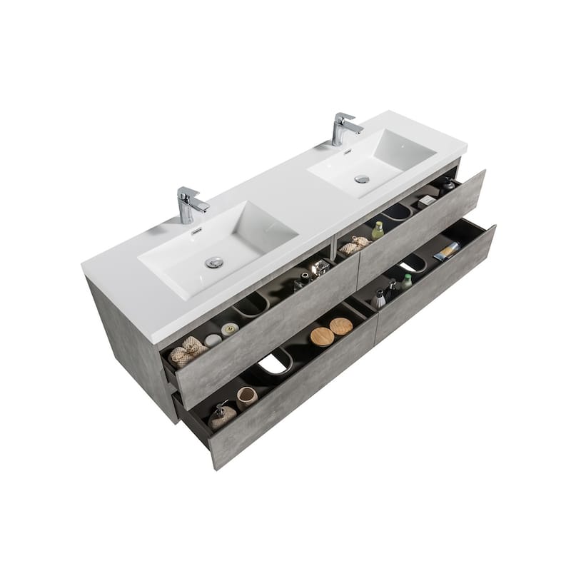 Alma-Pre 84 Inch Wall Mount Vanity with White Double Sink