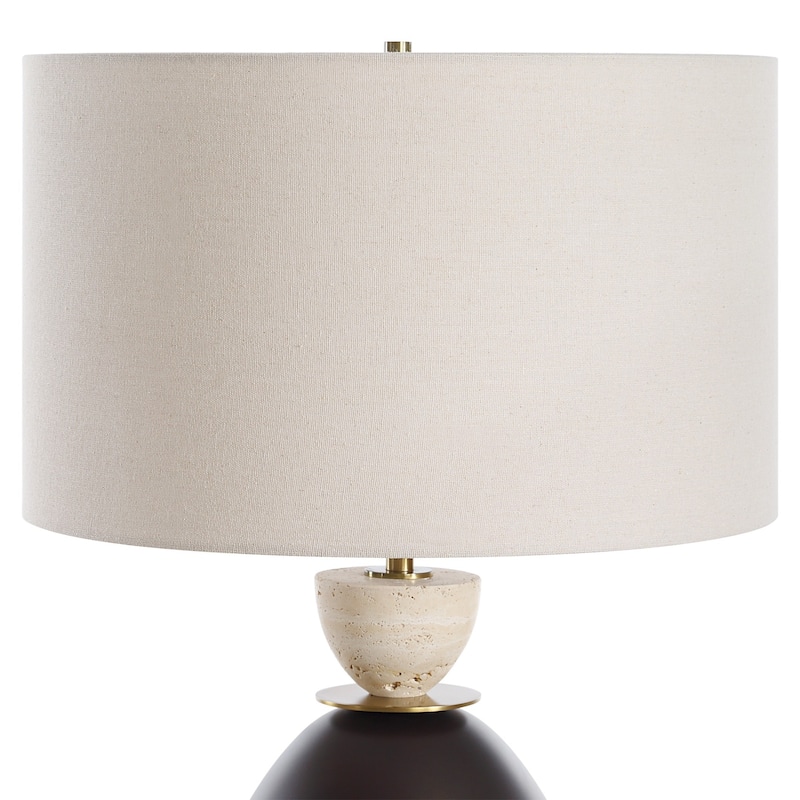 Iron Table Lamp with Drum Shade - 24.5" - Bronze-Finish