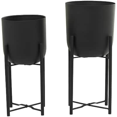 Metal Indoor Outdoor Planter with Removable Stand - Set of 2 Black or White - CosmoLiving by Cosmopolitan