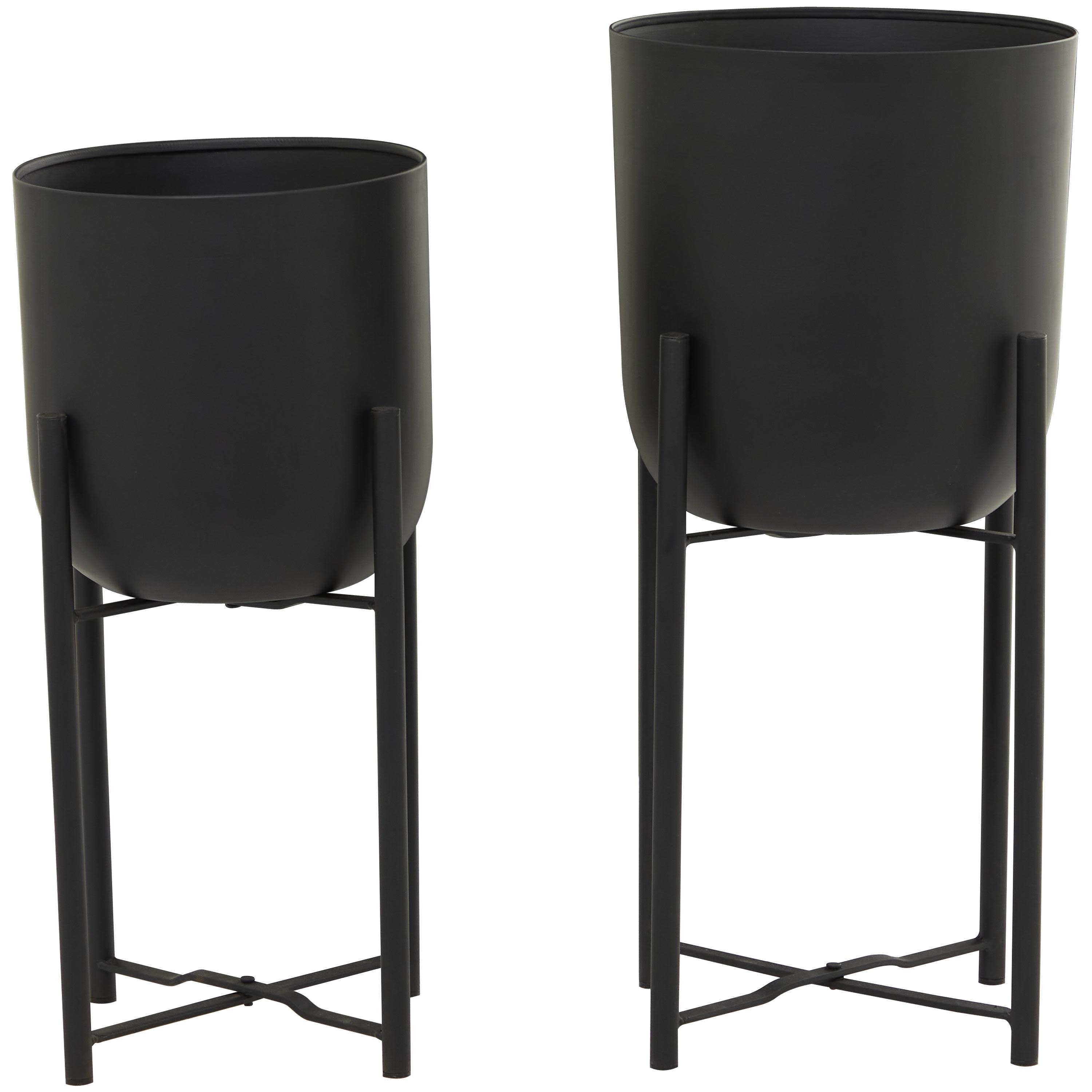 Metal Indoor Outdoor Planter with Removable Stand - Set of 2 Black or White - CosmoLiving by Cosmopolitan