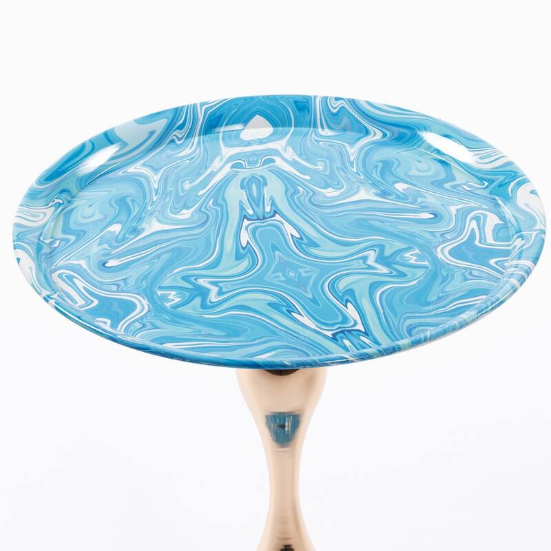 Mermaid Tail End Coffee Table Round Side Table with Metal Base Table, for Living Room Bedroom Office Garden