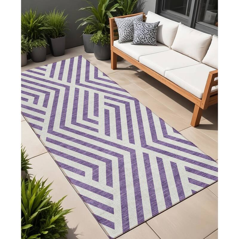 Baso Sleek Geometric Weather Resistant Blended Style Outdoor Rug - 8' Runner - Multi