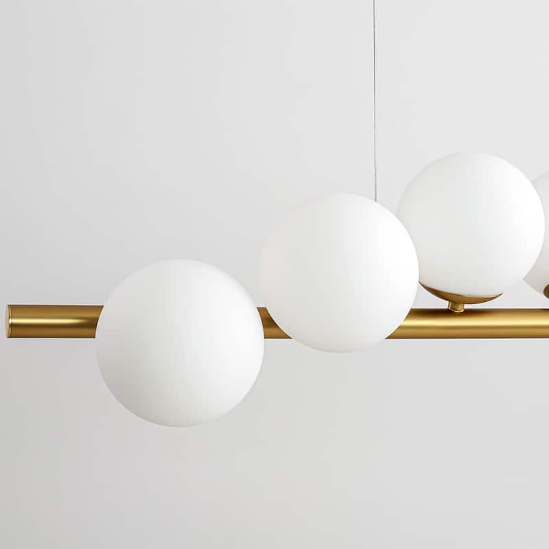 9-Light Modern Linear Cluster Frosted Glass Globe Chandelier in Gold Finish, Dining Room Light