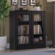 preview thumbnail 56 of 166, 100% Solid Wood 3-shelf Bookcase with Optional Doors by Palace Imports Clear Glass Doors - Black