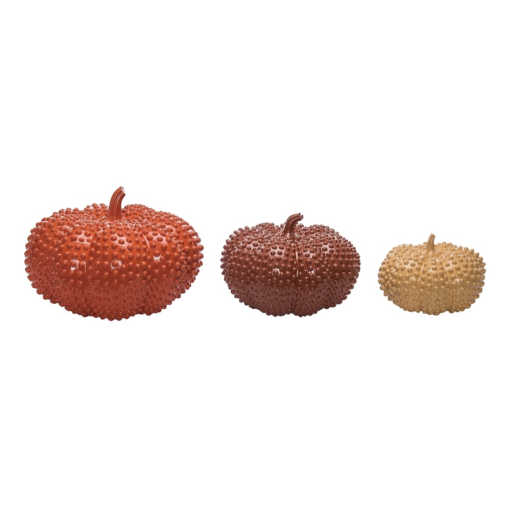 Transpac Resin 9.6 in. Multicolor Harvest Hobnail Pumpkins Set of 3