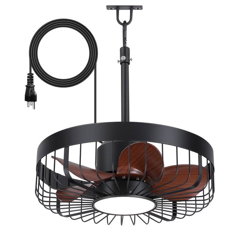 19" Waterproof Plug-in Outdoor Ceiling Fan with Light and Remote(5-Blade)