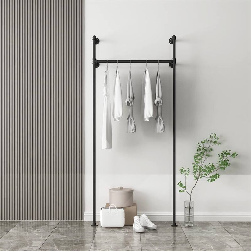 Industrial Pipe Clothing Rack On Wall - 9.8"D x 38"W x 85.5"H
