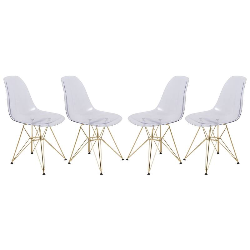 Crescro Set of 4 Acrylic Dining Banquet Side Chair in Gold Stainless Steel Frame for Indoor Outdoor Home Office & Kitchen - Clear
