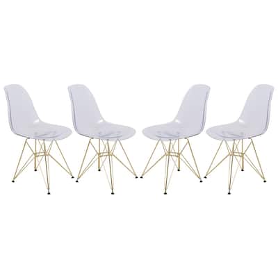 Crescro Set of 4 Acrylic Dining Banquet Side Chair in Gold Stainless Steel Frame for Indoor Outdoor Home Office & Kitchen