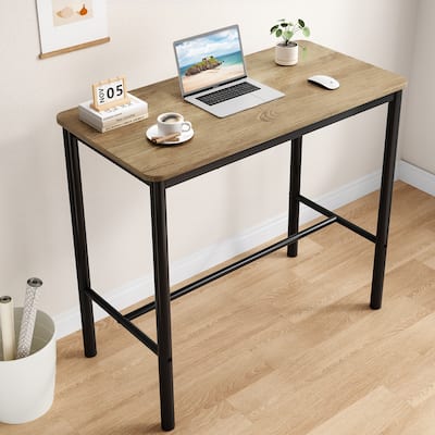 47 inch Counter Height Bar Table, Rectangular Dining Counter Tables with Metal Legs