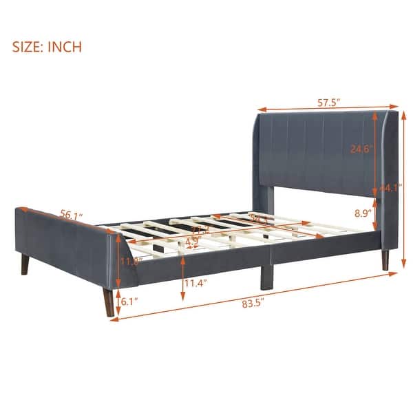 dimension image slide 7 of 9, Twin/Full/Queen Size Velvet Upholstered Platform Bed Frame with Headboard and Wooden Slats Support, No Box Spring Needed