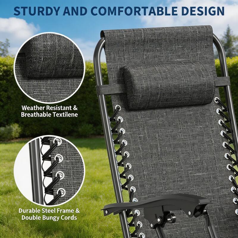 Zero Gravity Chair Set of 2, with Pillow & Cup Holder Tray