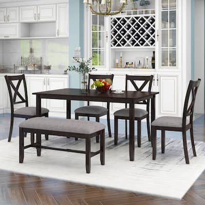 6-Piece Kitchen Dining Table Set, 4 Chairs and Bench