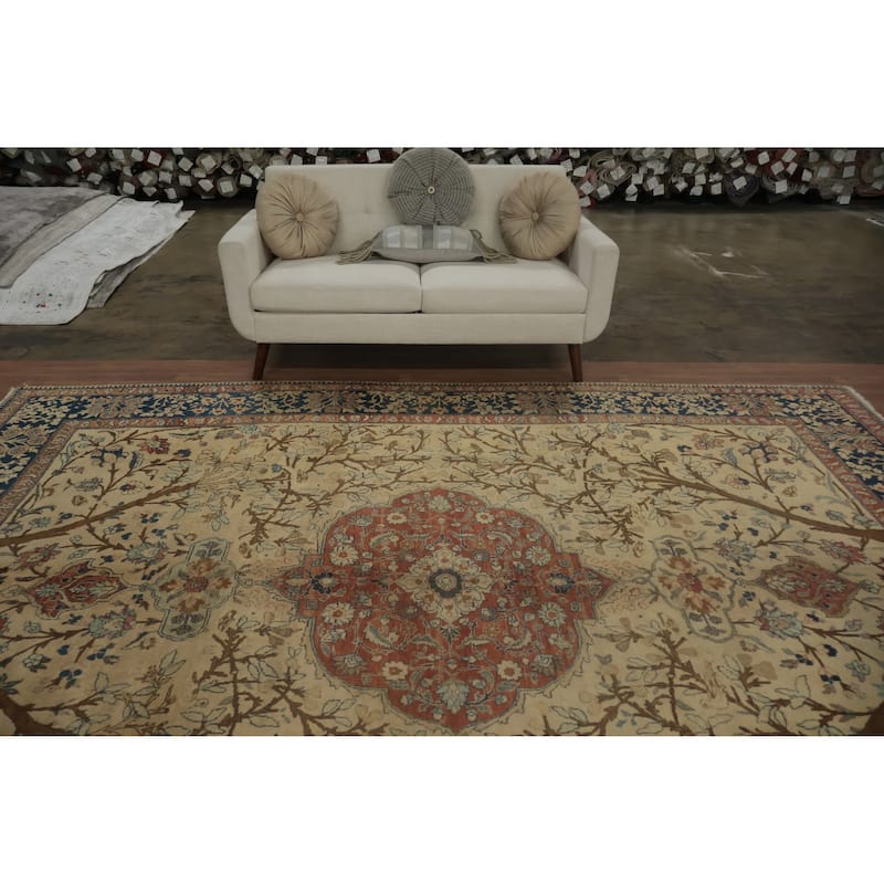 Hand Knotted Oriental 100% Wool Carpet Traditional Floral Beige & Ivories Tabriz (100% Vegetable Dye) Area Rug