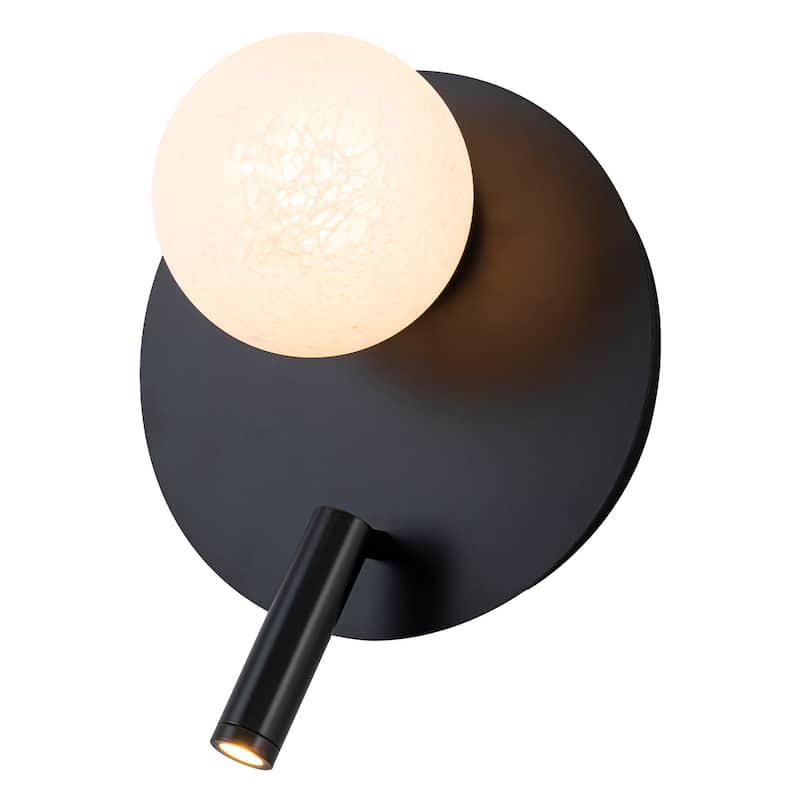 Black Dual-Light Wall Sconce with Textured Moon Glass Globe Modern - Black