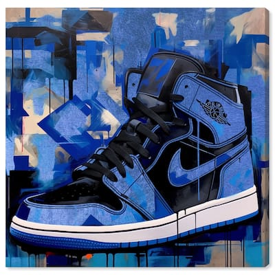 Notoriart Blue Brush Sneakers Gallery Wrapped Sneaker 1 Piece Canvas Wall Art
