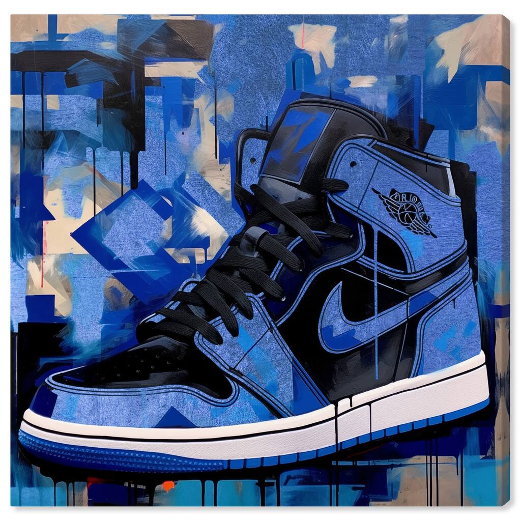 Notoriart Blue Brush Sneakers Gallery Wrapped Sneaker 1 Piece Canvas Wall Art