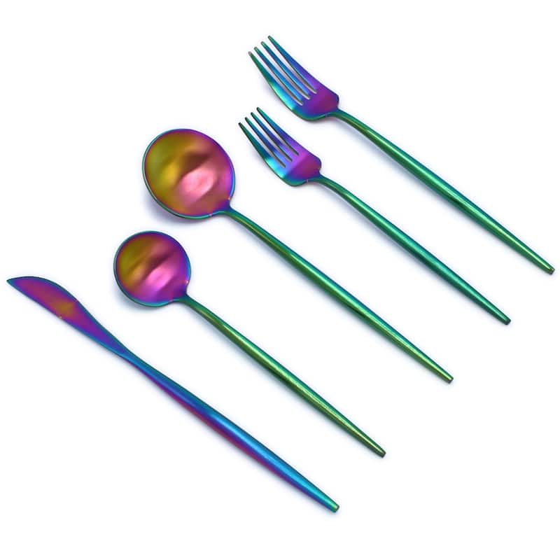 Elyon Lea Matte Colored Stainless Steel Flatware Set 20 Pieces - Rainbow