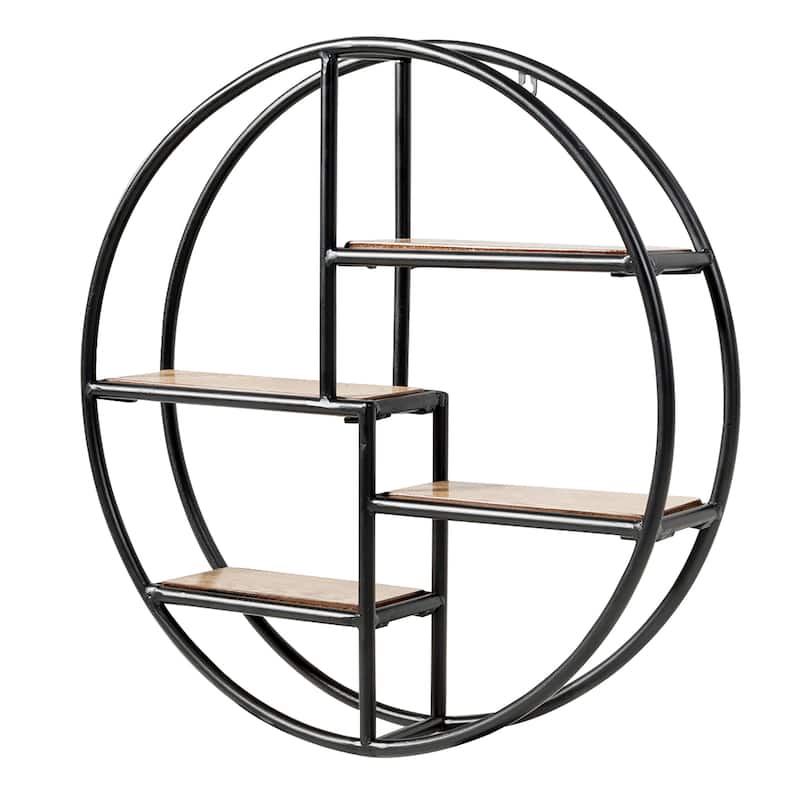Wall Mounted Circular Shelf Round Wall Hanging 4Tier Shelves - Black