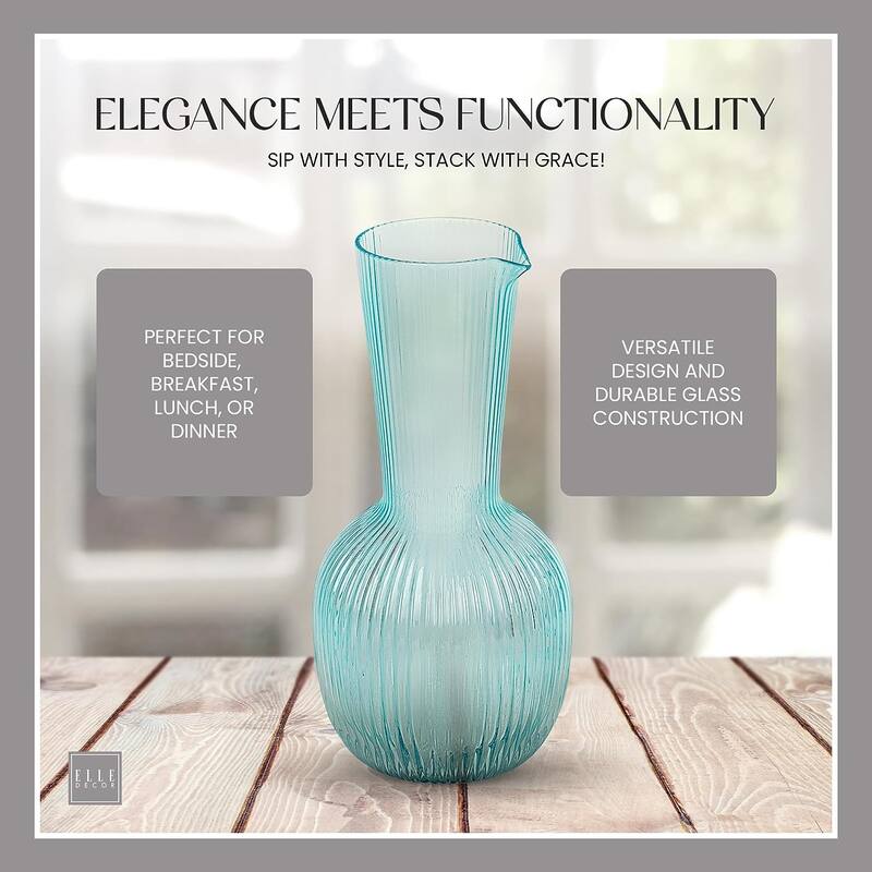 Elle Decor Amber Ring Carafe and Water Drinking Glass Lid - 40 oz