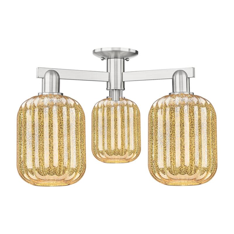 Innovations Lighting 716-3F-14-24 Preston Semi-Flush Cylinder Preston - Brushed Satin Nickel / Mercury