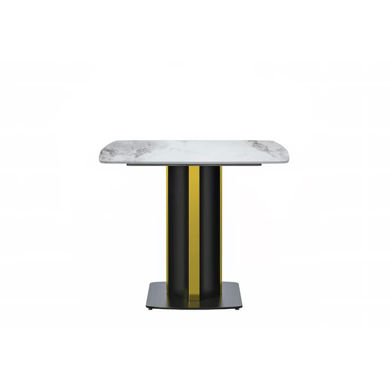 Sylva Dining Table Rectangular Tabletop in Gold Pedestal Base