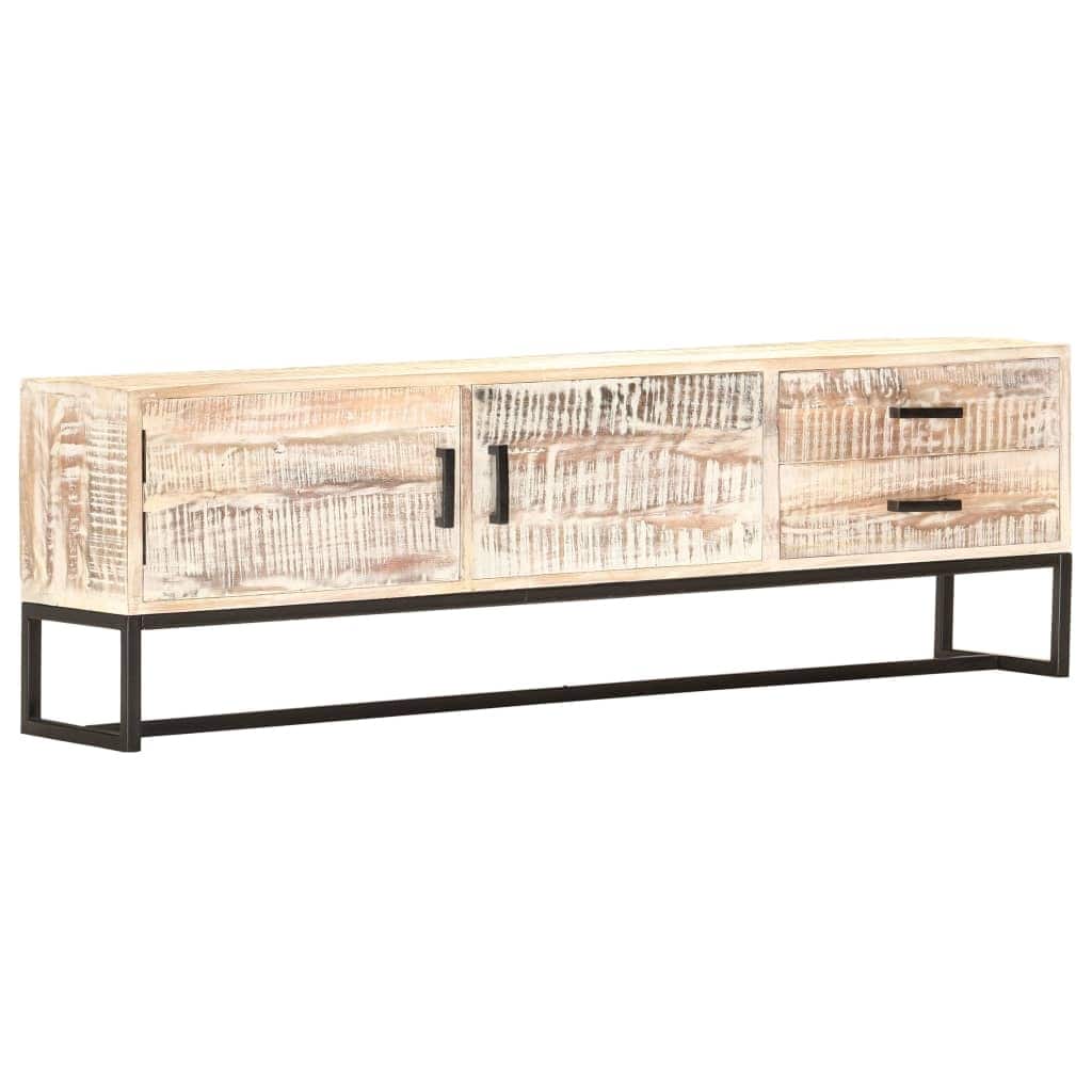 vidaXL TV Stand White 55.1"x11.8"x17.7" Solid Wood Acacia