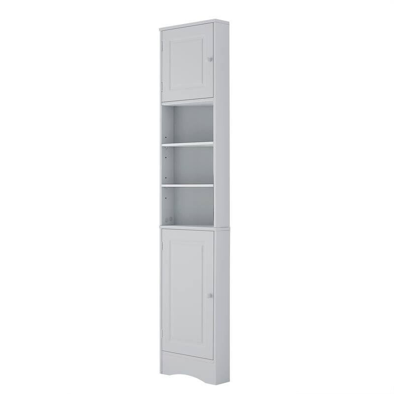 Triangle-shaped Designed Tall Corner Cabinet for Bathroom with 2 Doors, Open Shelf and Adjustable Shelves - Anti-tipping Device