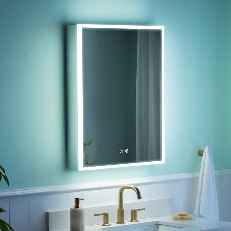30'' H Recessed or Surface Frameless LED Mirror Cabinet With Defogger, Dimmer, Outlets & USB Ports 