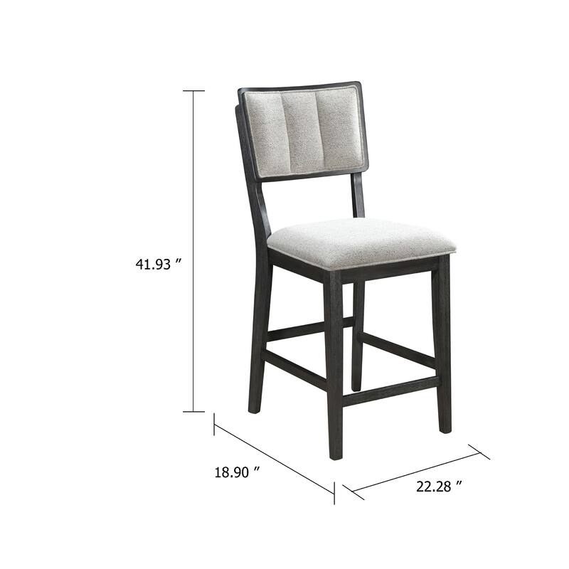 Kliu Counter Height Chair Set of 2, Light Gray Fabric, Black Wood Frame