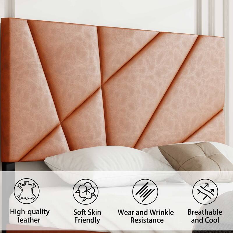 Full size metal bed frame, square platform bed with under-bed storage, no spring-loaded mattress required, vintage brown