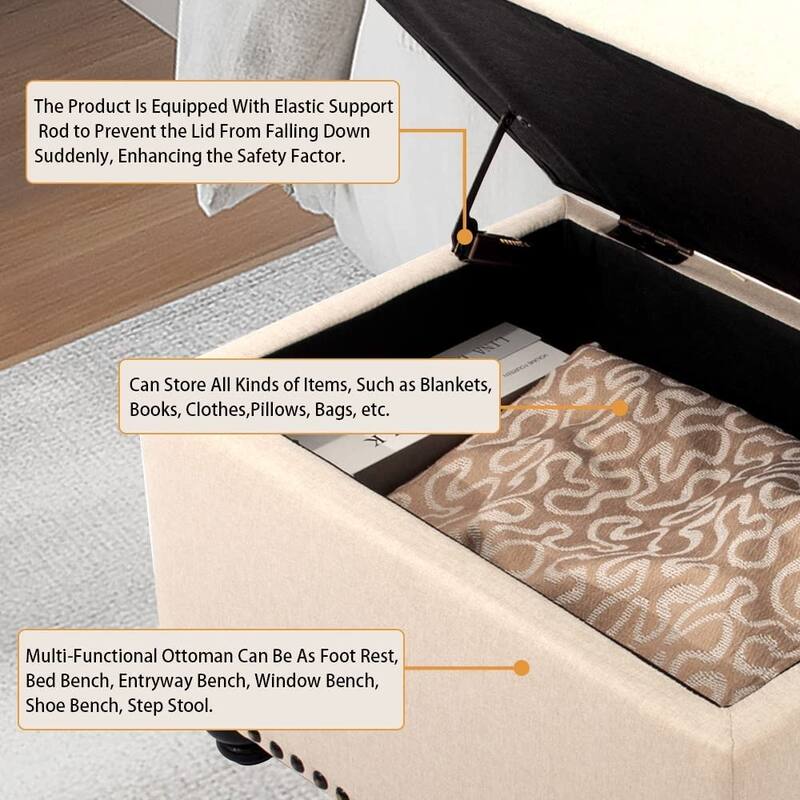 24" or 18" modern Tufted Storage Ottoman Bench, Rectangular Footstool