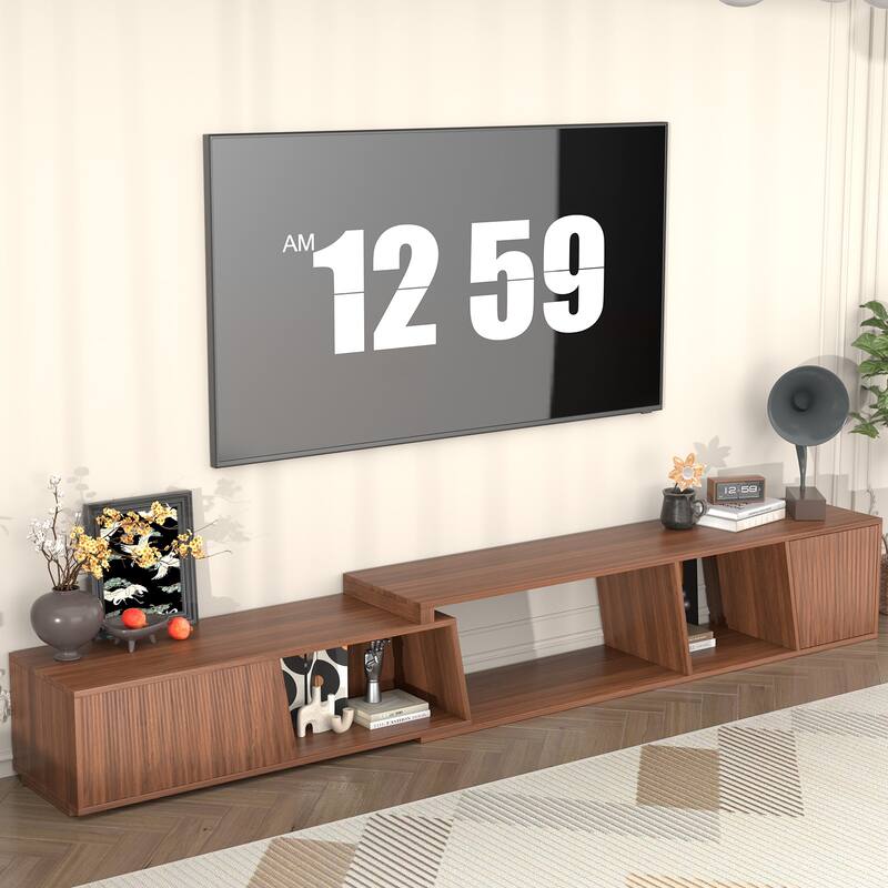 Gymojoy Extendable Adjustable Length 70.9"-106.2" TV Stand for 85-110 Inch Entertainment Center,Retractable Media Console Table. - Walnut. - 71"W.