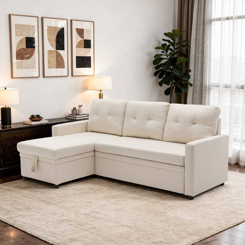 Tufted Convertible Corduroy/ Linen Modular Sectional Sofa with Storage Chaise