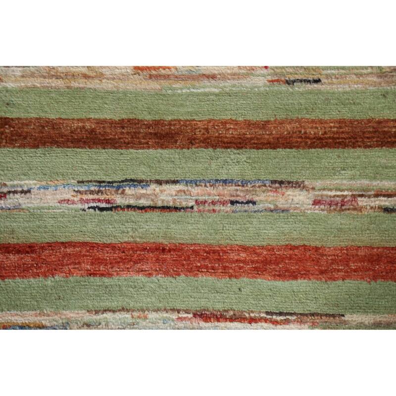 Green Striped Gabbeh Kashkoli Oriental Wool Runner Rug Hand-knotted - 2'8" x 17'9"