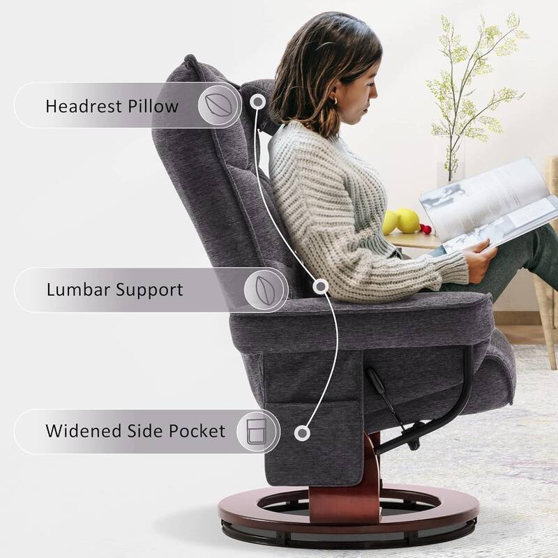 MCombo Set of 2 Swivel Recliner with Ottoman and Neck Pillow,Chenille Fabric