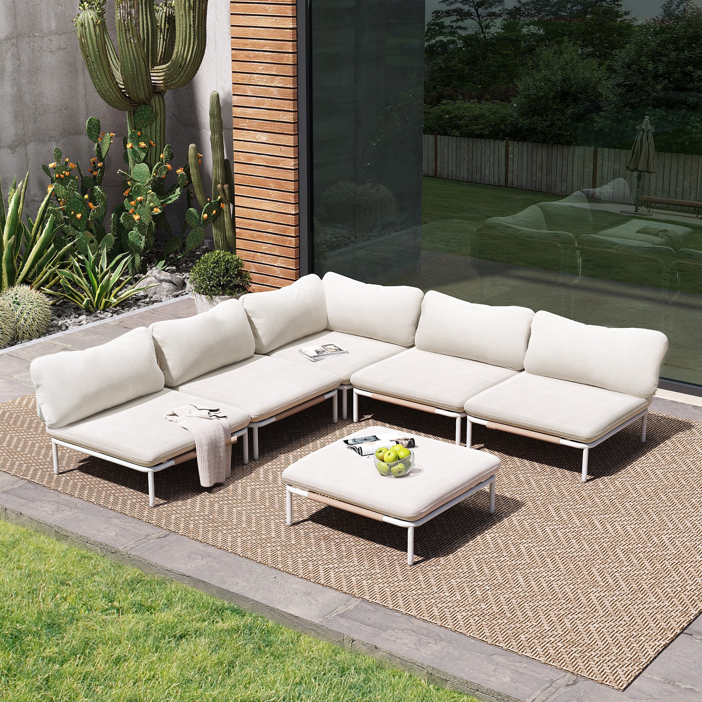 Outdoor Patio Sectional Sofa Conversation Set Cushioned Free Combination Customizable Set