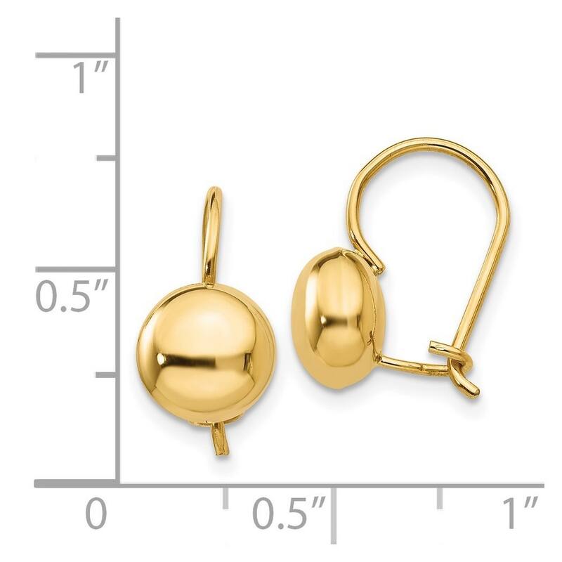 Curata 14k Yellow Gold Polished Button Kidney Wire Earrings - 8x8mm