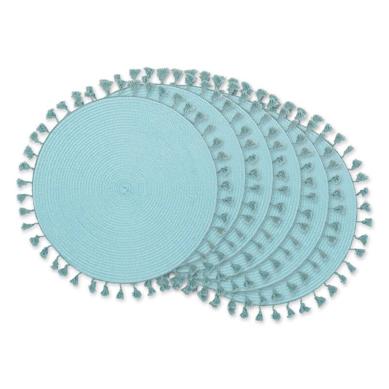 DII Nautical Blue Round Fringed Placemat Set/6 - Aqua Blue