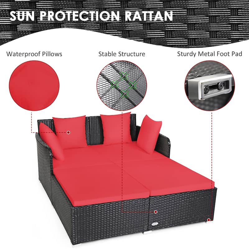Costway Outdoor Patio Rattan Daybed Pillows Cushioned Sofa Furniture - See details