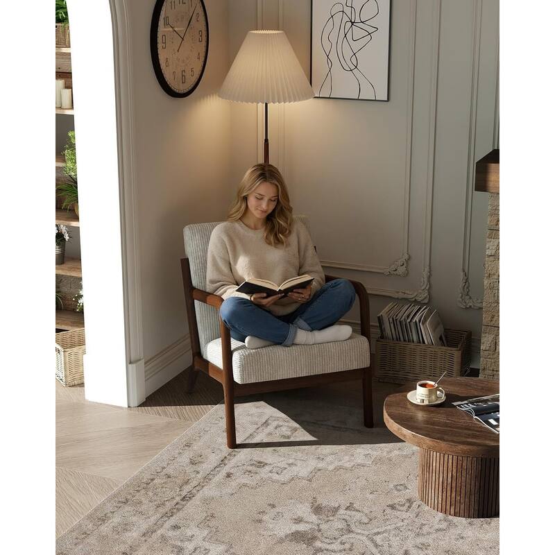 Modern Corduroy Accent Sofa Chair, Lounge Armchair with Lumbar Pillow for Living Room, Bedroom