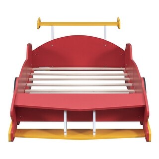 Red Twin Size Wood Race Car-Shaped Platform Bed with Wheels
