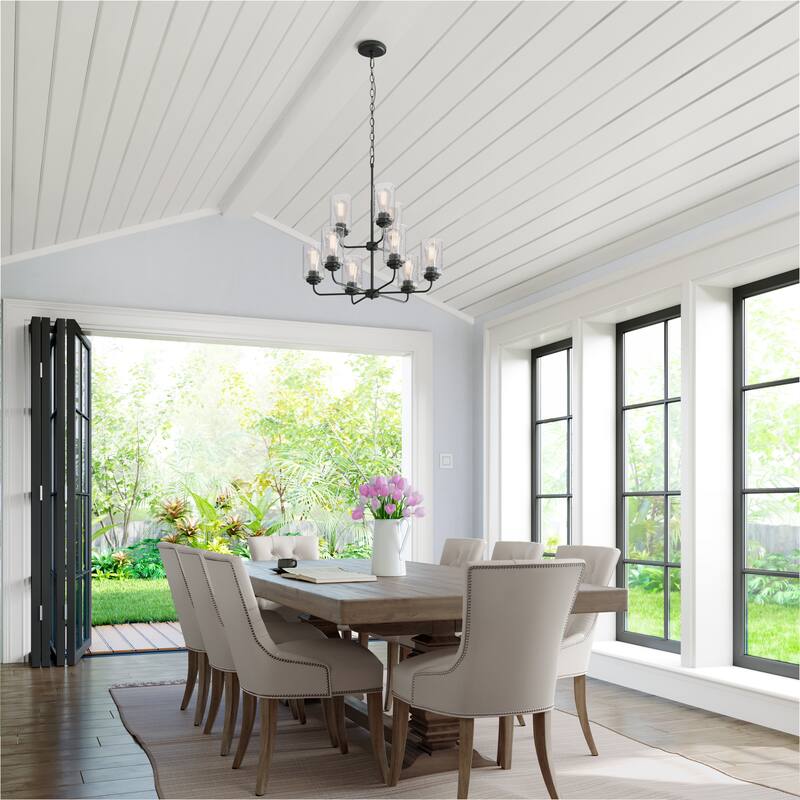 Millennium Lighting Moven 9 Light Chandelier in Multiple Finishes with Seeded Glass Shades