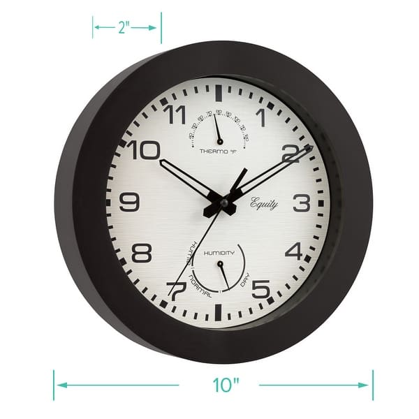 dimension image slide 1 of 2, Equity 10-inch Outdoor Clock with Thermometer and Humidity Meter
