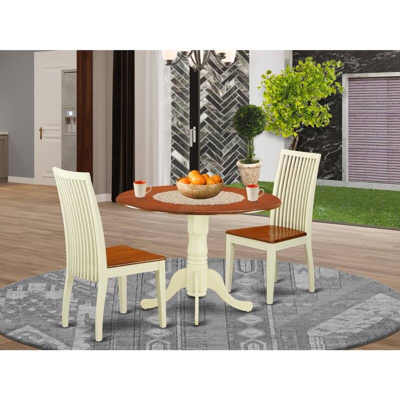 HomeStock 3-Pc Buttermilk and Cherry Solid Wood Top - Dining Room Set - Seats 4